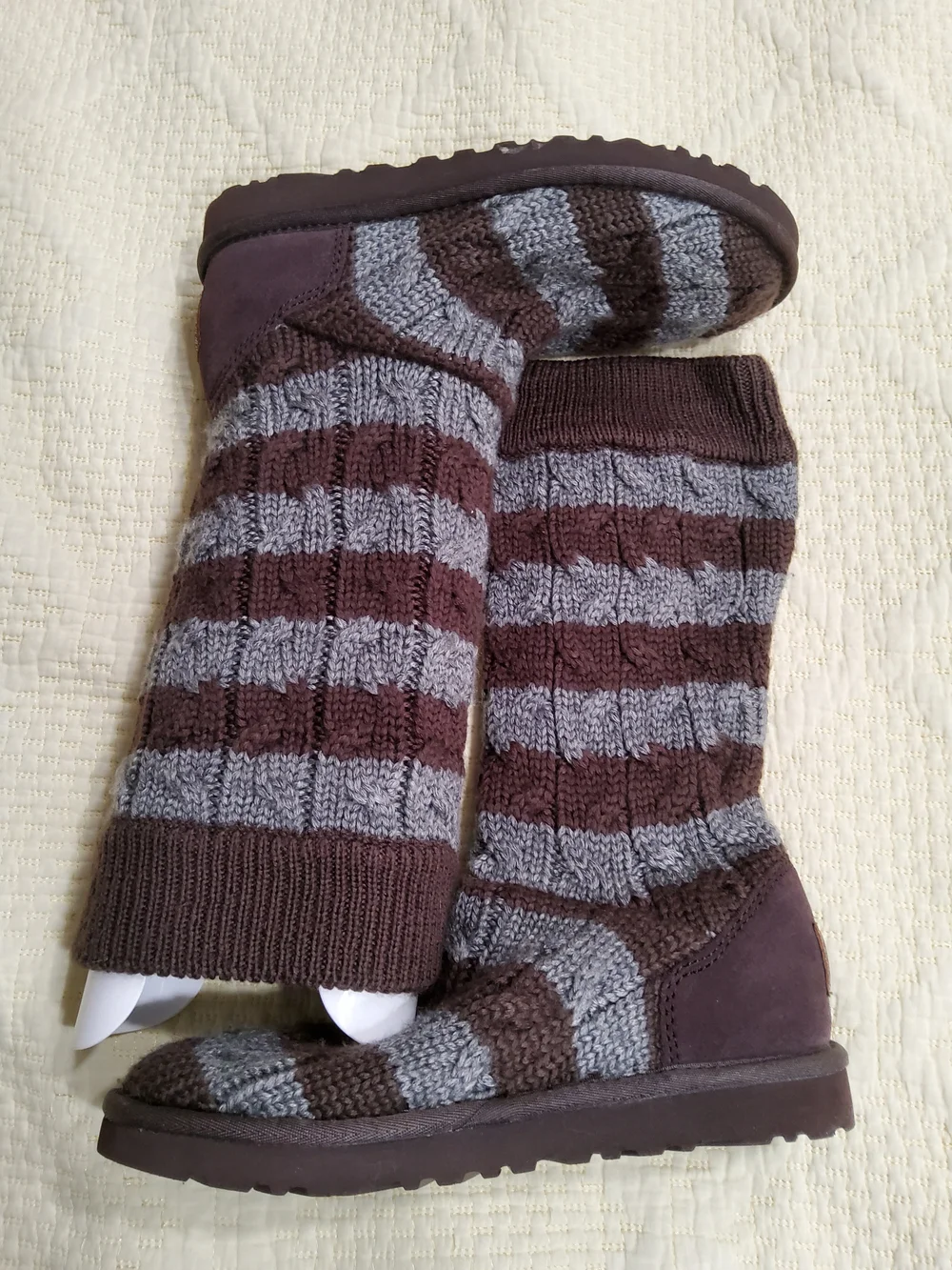 UGG Wool Suede Brown and Gray Striped Knit Winter Boots